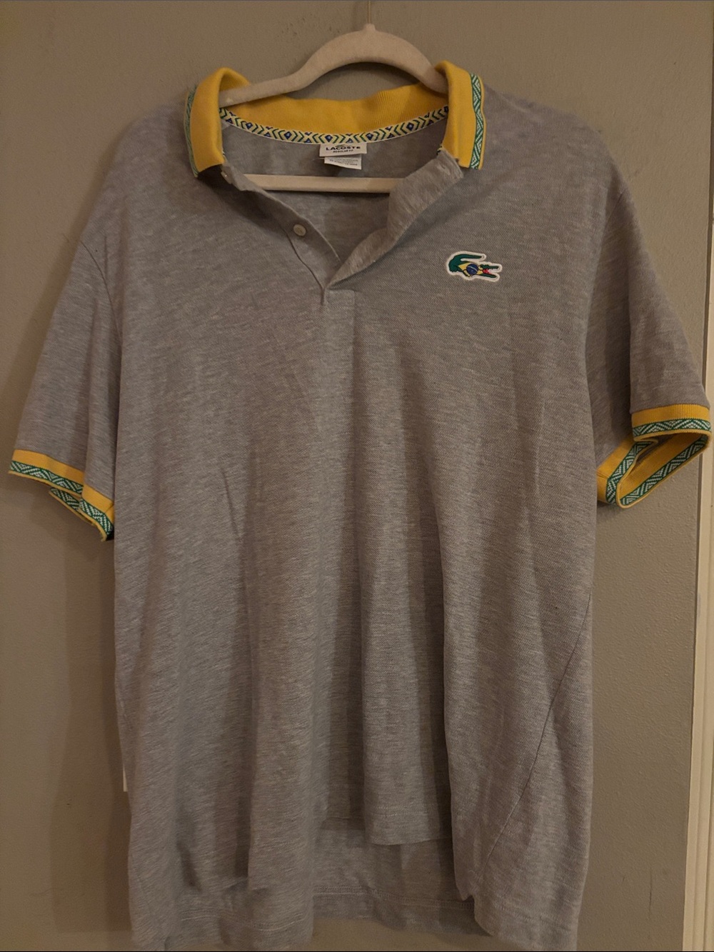Lacoste Grey Polo with Yellow Trim